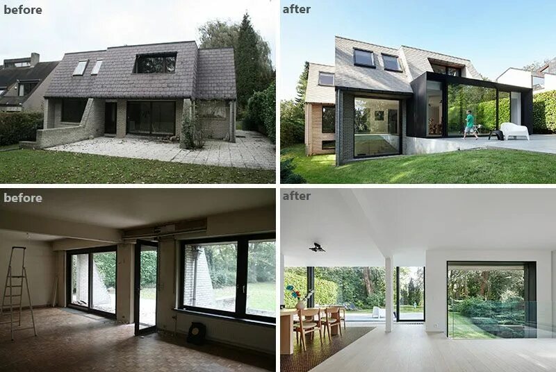 Реконструкция дома примеры BEFORE and AFTER - The Renovation And Extension Of A Flemish Villa Exterior remo