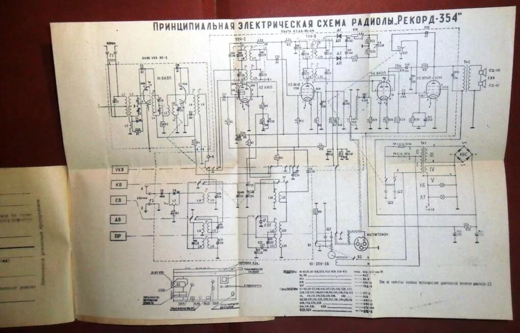 Рекорд 314 схема принципиальная электрическая Паспорт, инструкция по эксплуатации к радиоле "Рекорд-354" 1979 г. - покупайте н