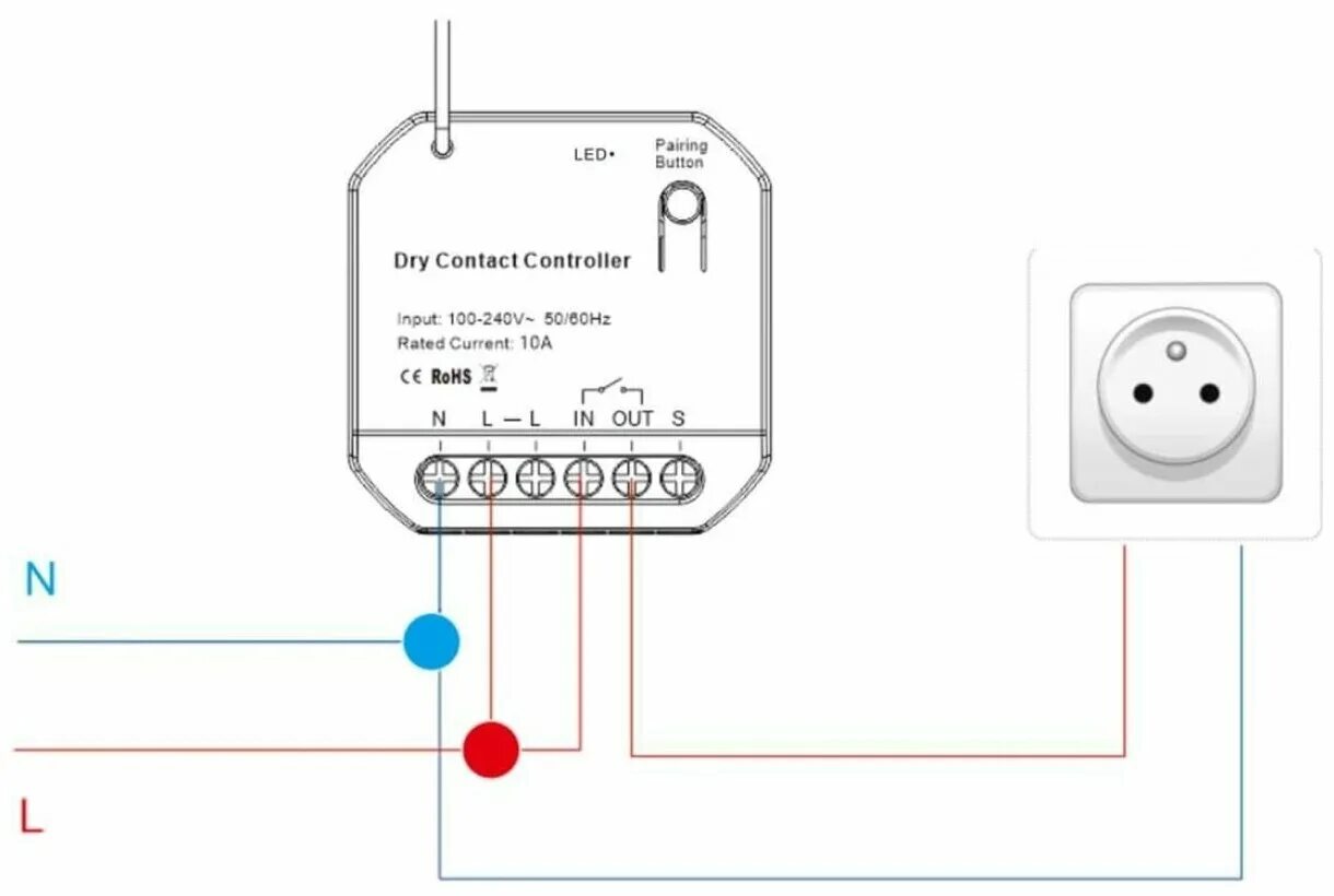 Реле 433 схема подключения Умное реле сухой контакт GRITT Core 2.0 в подрозетник 1 линия 433 + WiFi, CR2204