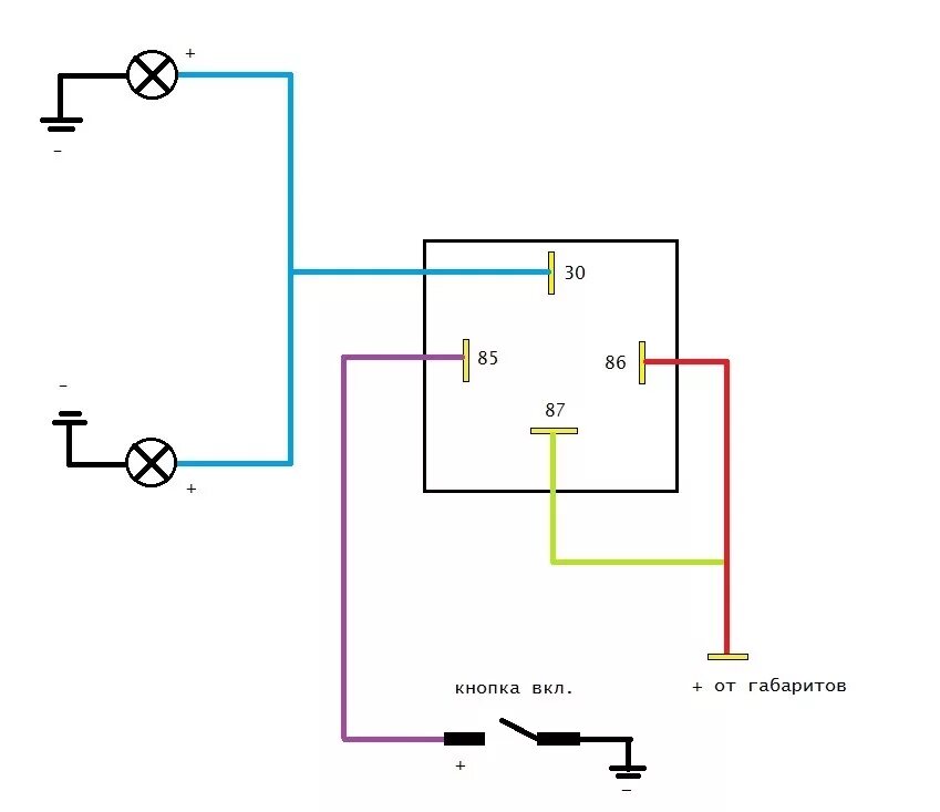 Реле 98.3777 10 схема подключения Американские габариты через реле+кнопку. - Lada 2113, 1,6 л, 2011 года стайлинг 