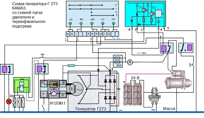Реле блокировки стартера камаз схема подключения Схема подключения генератора КамАЗ