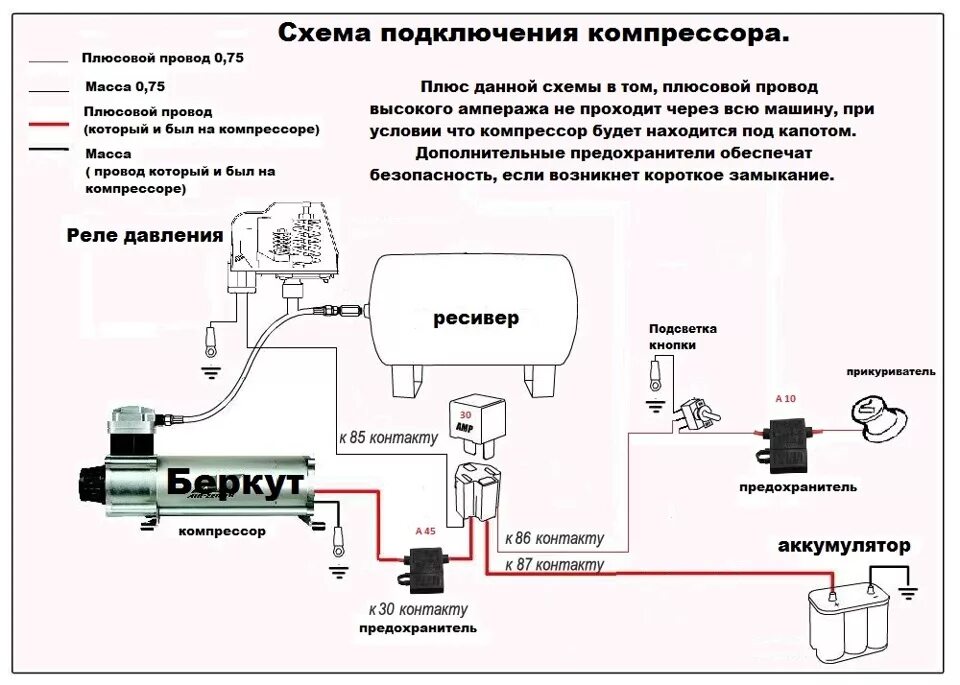 Реле давления компрессора 380 схема подключения Подключение компрессора пневмоподвески - Nissan March (K12), 1,4 л, 2005 года тю