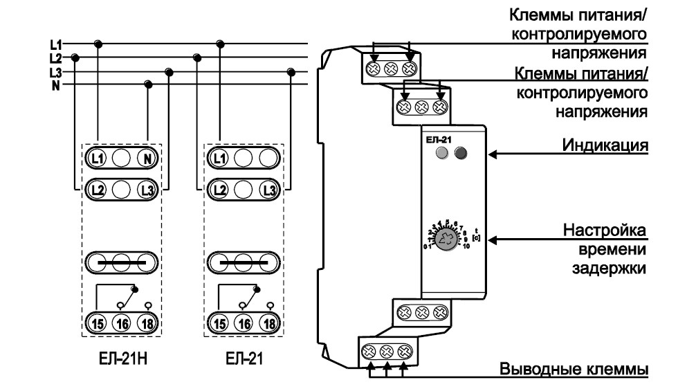 Реле ел 11м 15 схема подключения Реле контроля фаз ЕЛ-21 купить в опт и розницу МансарПром