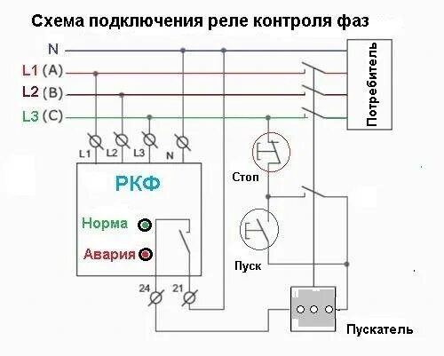 Реле фаз 380 схема подключения Схема подключения реле фаз: найдено 60 изображений