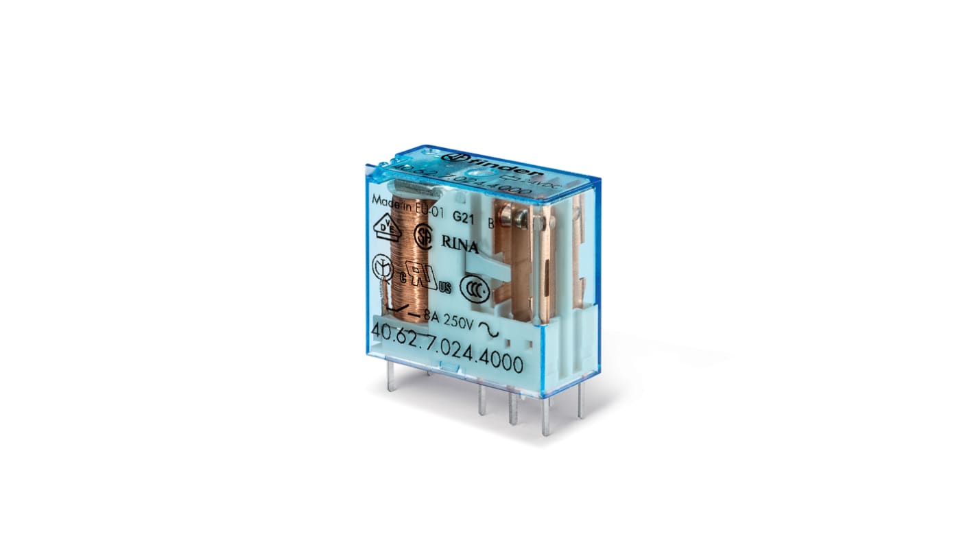 Реле finder подключения 40.62.7.024.4000 Finder PCB Mount Power Relay, 24V dc Coil, 10A Switching Curren