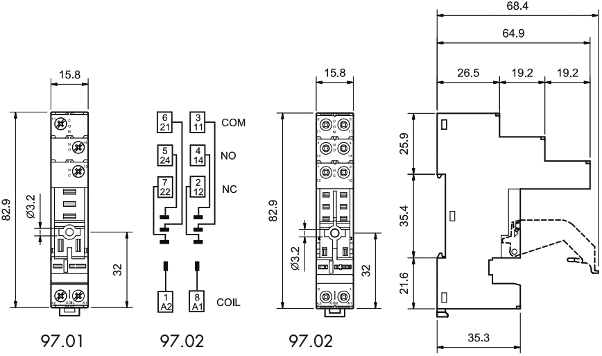 Реле finder подключения 97.01 FINDER - Socket PIN: 5; 16A; 250VAC; 097.01,097.71; DIN; screw terminals T