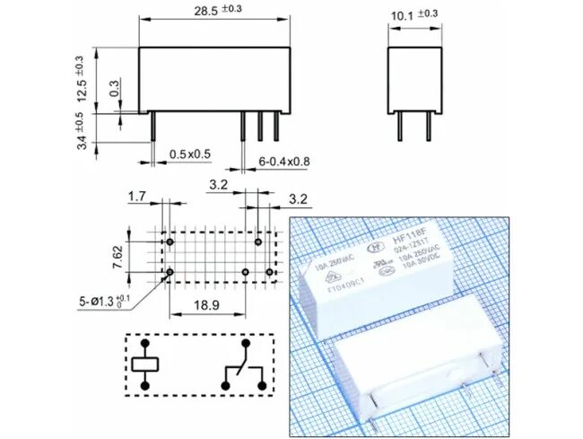 Реле hf152f схема подключения Купить Реле 24VDC HF118F/024-1ZS1 1C 10A/250VAC в Великом Новгороде
