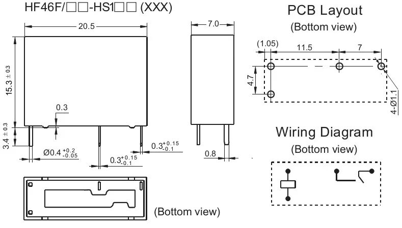 Реле hf152f схема подключения Продукція - HF46F/012-H1 реле (005A@030Vdc-005A@250Vac HF46F/012-H1 HONGFA)