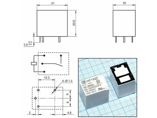 Реле hf3fa схема подключения Купить Реле 12VDC HF152F/012-1HT 1A 16A/250VAC в Великом Новгороде