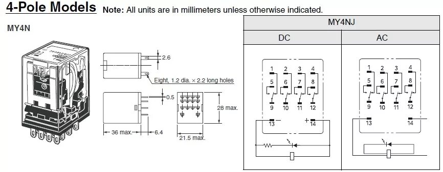 Реле kojima схема подключения Реле OMRON MY4N-J 220V AC