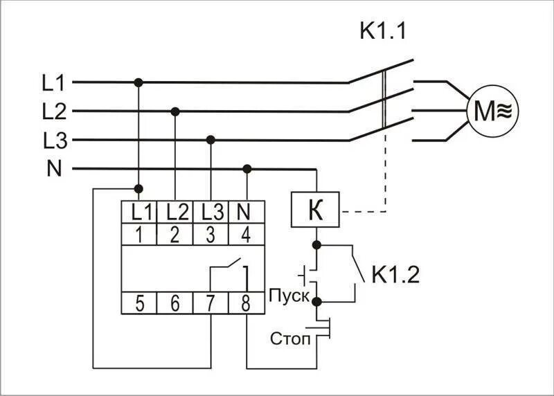 Реле контроля фаз 3 фазное схема подключения Реле контроля фаз: принципиальная электрическая схема, назначение и устройство