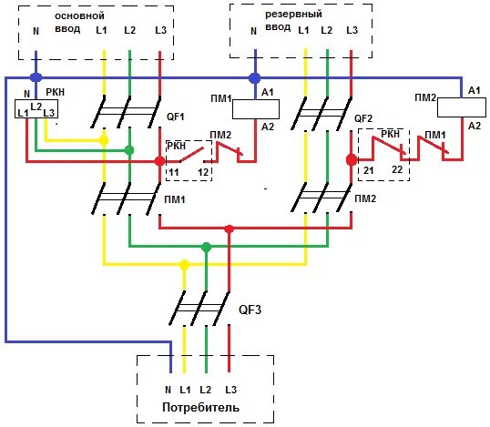 Реле контроля фаз для авр схема подключения Схема авр на два ввода с реле контроля фаз