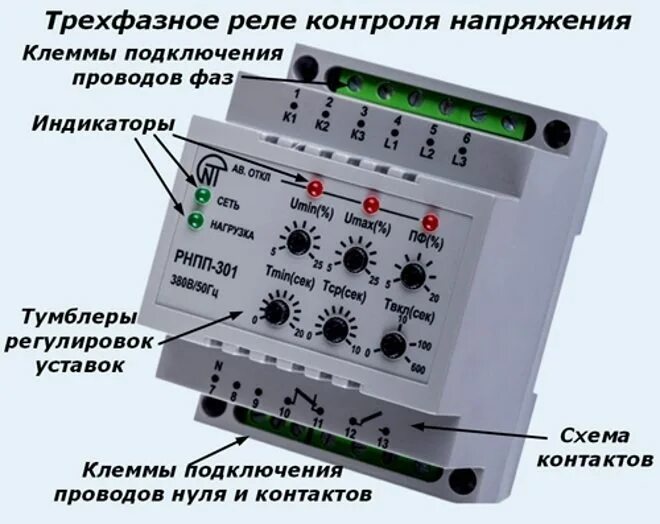 Реле контроля напряжения трехфазное схема подключения Реле контроля напряжения 3х фазное - назначение, установка и настройка