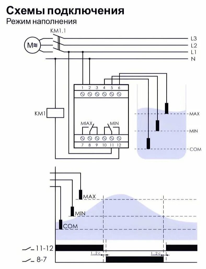 Реле контроля уровня жидкости схема подключения PZ-829 (без датчиков). Реле контроля уровня двухуровневое на Din-рейку - Реле - 