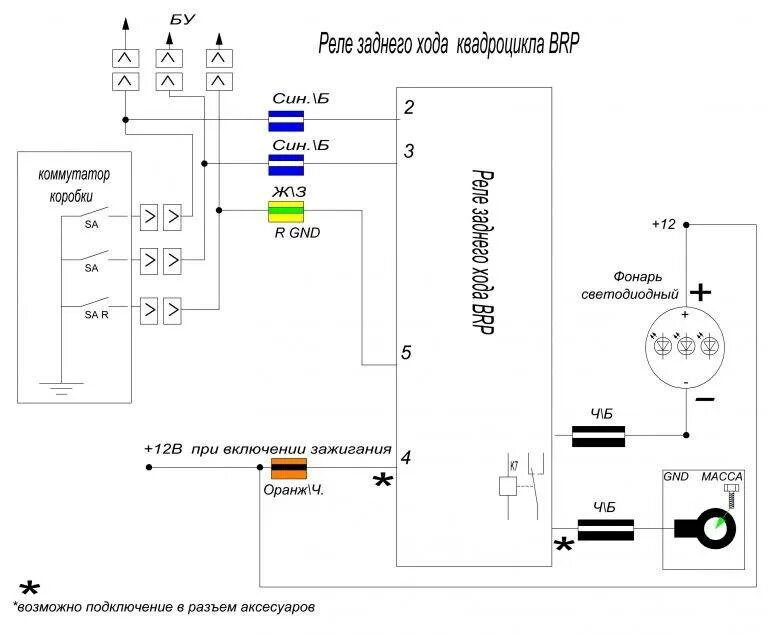 Реле квадроцикл схема подключения Подключение фары заднего хода на квадроцикл своими руками