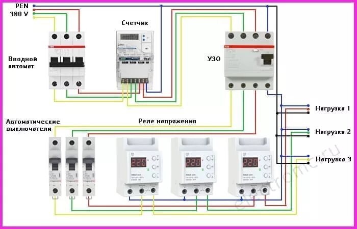 Реле напряжение 380 схема подключения Узо и реле напряжения схема подключения HeatProf.ru
