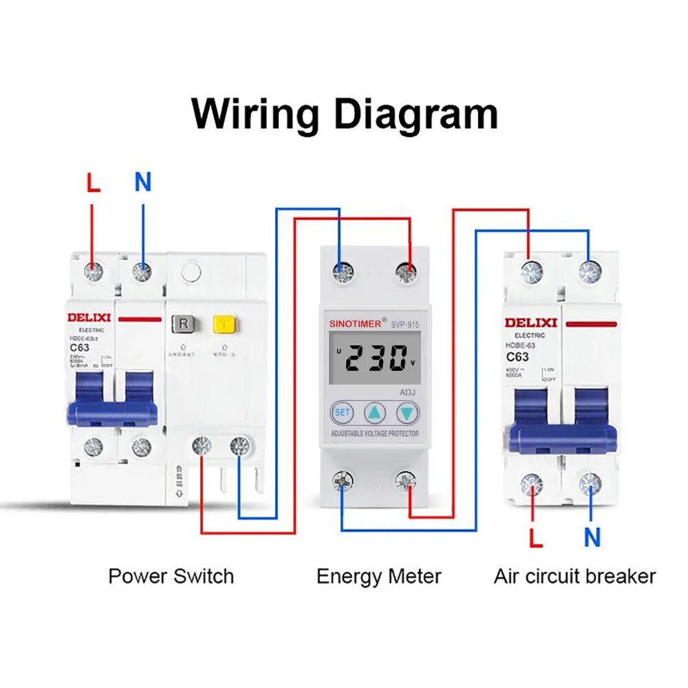 Реле напряжения подключение с счетчиком Защитный Автоматический выключатель для дома, HD, ЖК-дисплей, 40 А, 63 А, 80 А, 