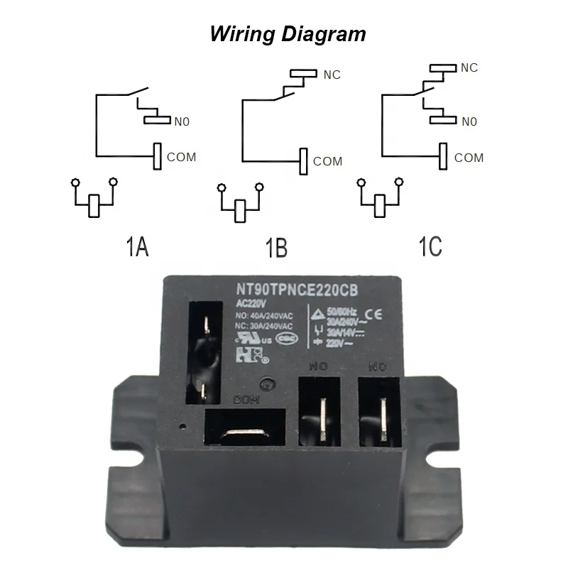 Реле nt90tpnce220cb схема подключения котла Реле мощности AC120V катушка 30A SPDT(1NO 1NC) 10 быстрых соединительных клемм п