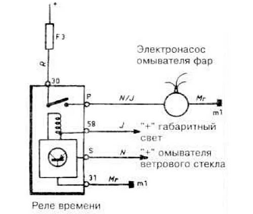 Реле омывателя фар подключение схема Rear window wiper and headlight washer (Electrical equipment / Light and applian