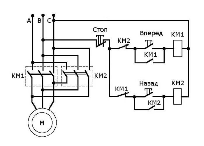 Реле подключения асинхронного двигателя Реверсивная схема подключения электродвигателя