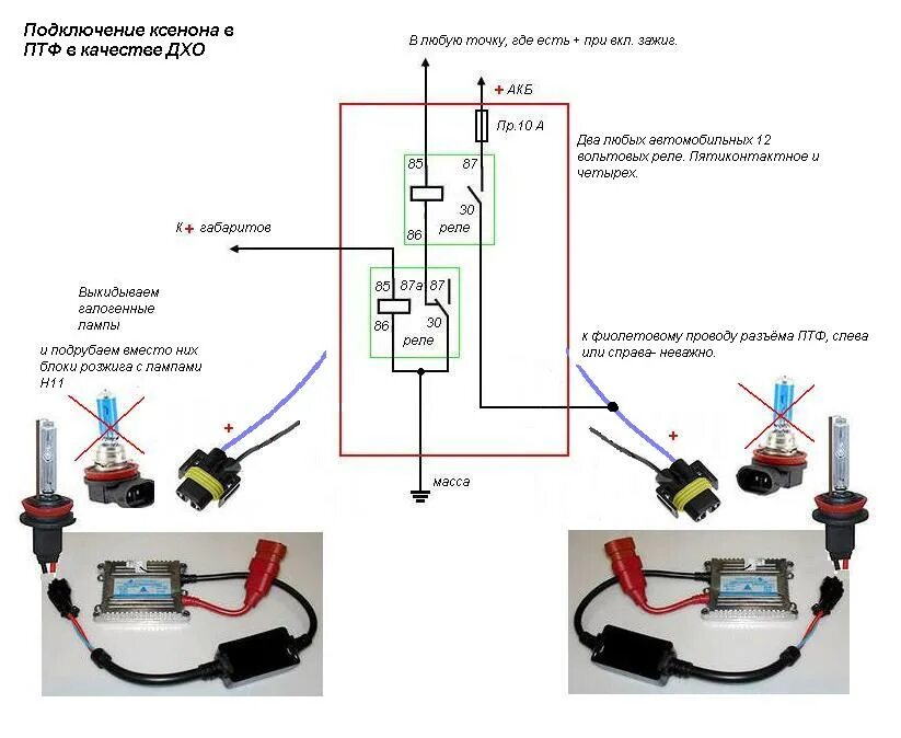 Реле подключения ксенона Схема подключения ксеноновых ламп h7