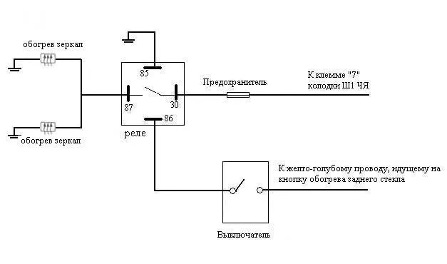 Реле подогрева заднего стекла схема подключения Обогрев зеркал + сигнал не выключенных габаритов - Lada 21093i, 1,5 л, 2004 года