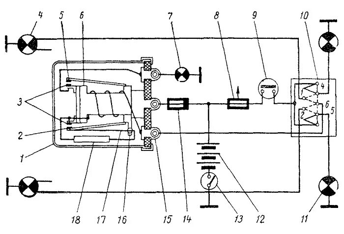 Реле поворота газ 53 схема подключения Сигнализация поворота и торможения автомобиля УРАЛ-375Д