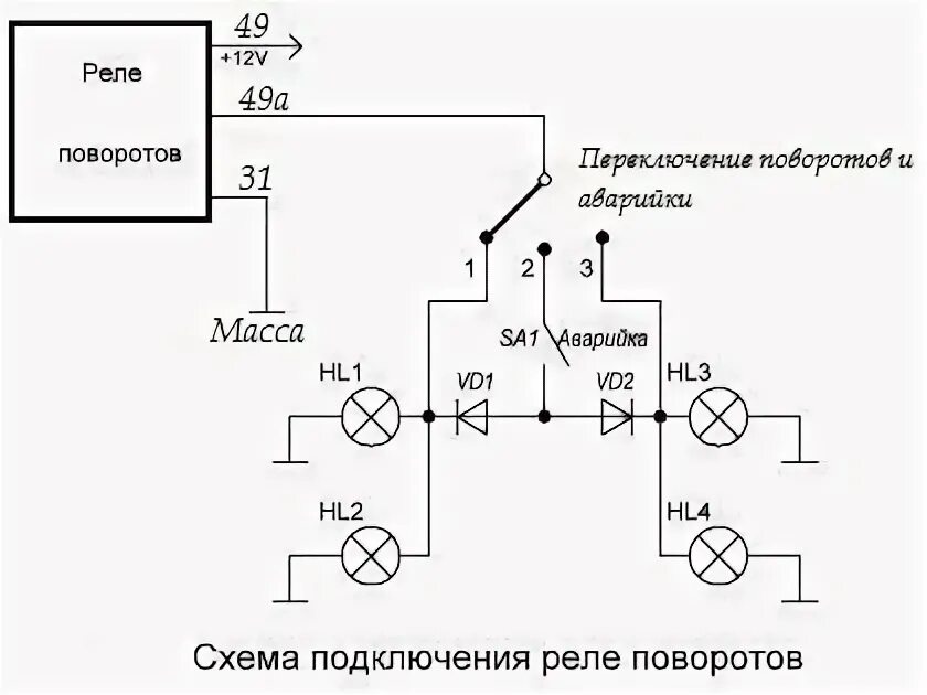 Реле поворота ваз 2108 схема подключения Контакты реле поворотников