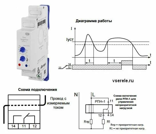 Реле приоритета нагрузки схема подключения РПН-1-25(40,100) УХЛ4 Реле приоритета нагрузки Маркет Элек.ру