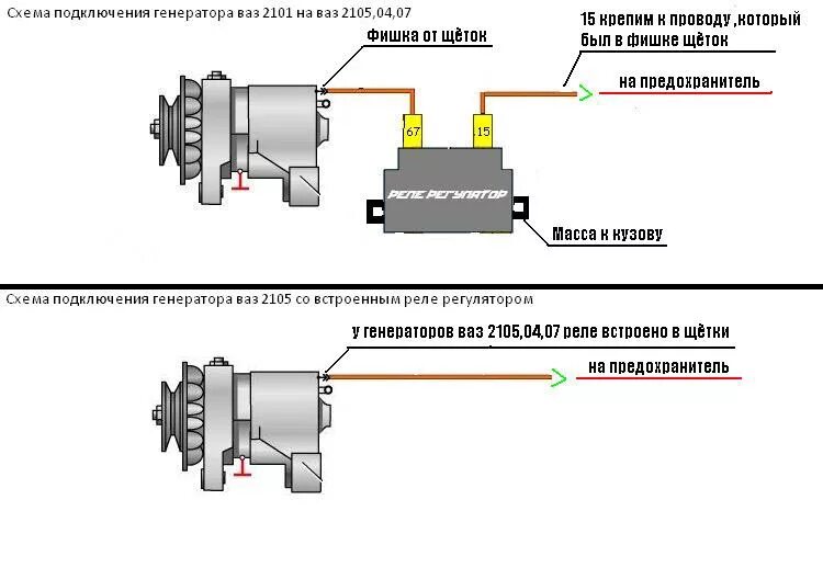 Реле регулятор ваз 2107 схема подключения Генератор от Ваз 2101 и внешний реле регулятор - Lada 2105, 1,6 л, 1982 года эле