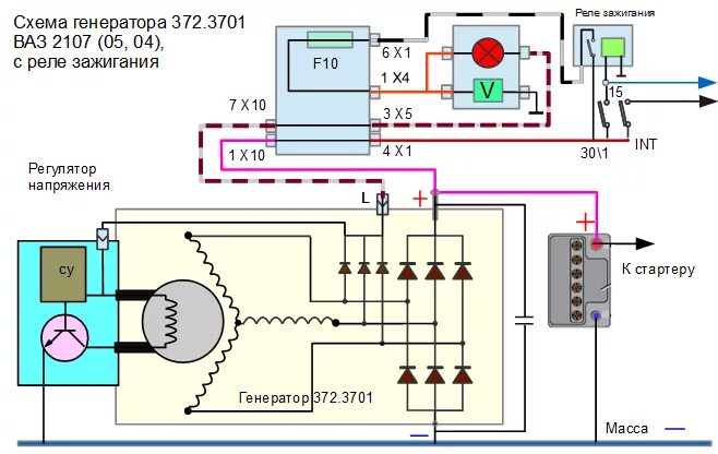 Реле регулятор ваз 2107 схема подключения Схема генератора 372.3701 на ВАЗ 2107 (05,04) - Схемы автомобильных генераторов 
