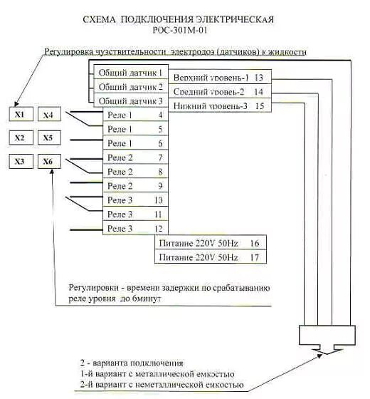 Реле рос 301 схема подключения Схема подключения датчиков-реле уровня РОС-301М-01