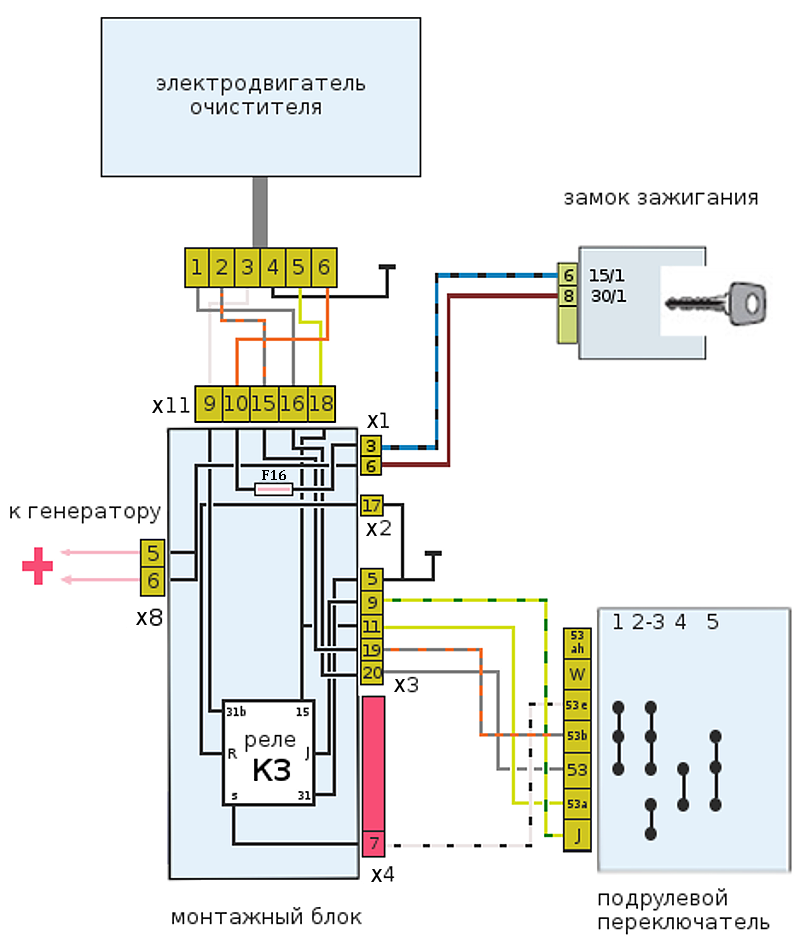 Реле стеклоочистителя ваз схема подключения Схема включения очистителя лобового стекла ВАЗ 2108, 2109