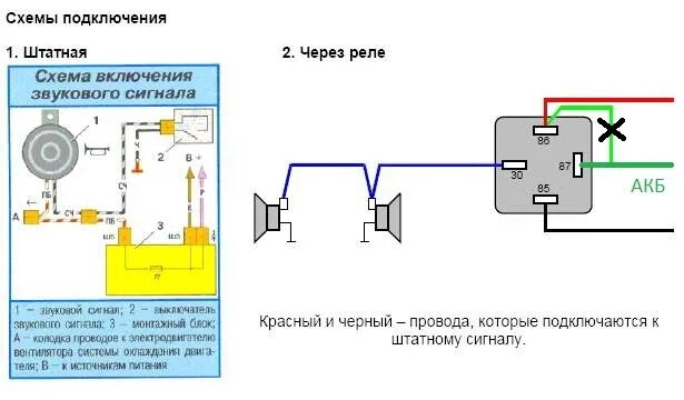 Схема подключения Волговского сигнала через 4-х контактное реле, на автомобили с