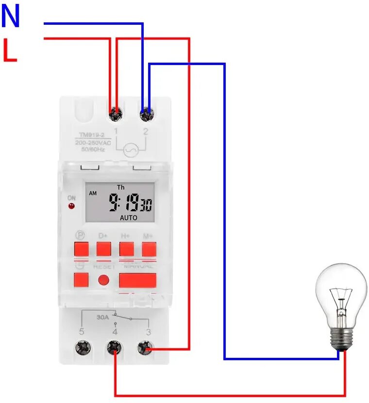 Реле времени на 220 схема подключения Электронный цифровой таймер включения / выключения по времени на din рейку TM919