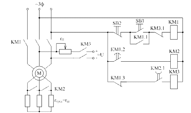Реле времени схемы подключения электродвигателя Управление в функции времени. Схема управления пуском и динамическим торможением