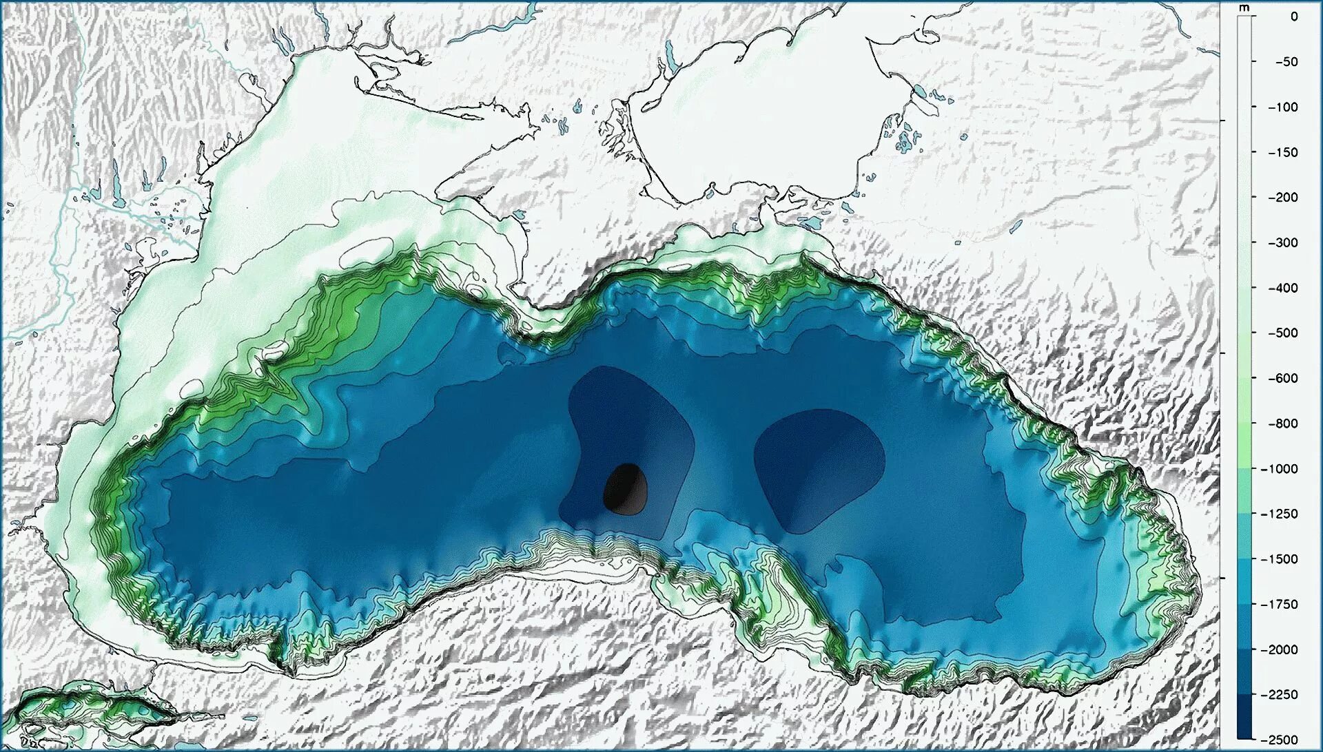 Рельеф дна черного моря без воды фото Глубина Черного моря - Морское дно от поверхности находится в 2250 м.