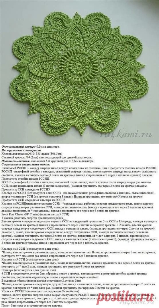 Рельефные салфетки крючком схемы с описанием Зеленая салфетка DOILY крючком. Описание подробное салфетки крючек Постила