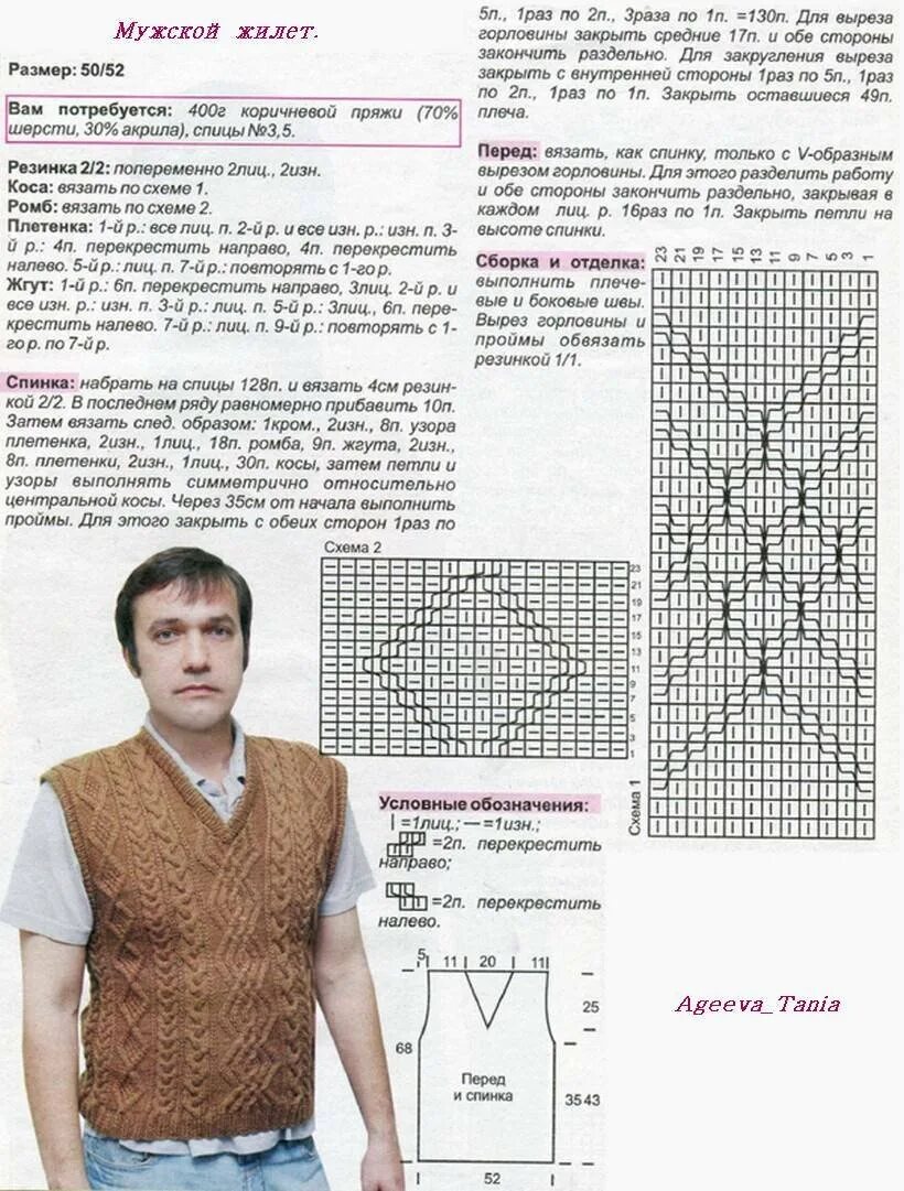 Рельефные узоры для мужского жилета спицами схемы Безрукавка мужская схема вязания спицами: найдено 90 изображений