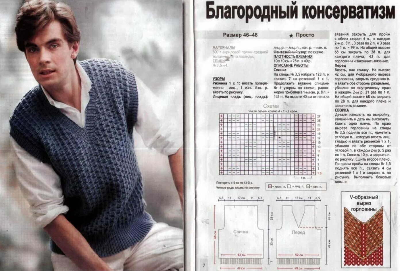 Рельефные узоры для мужского жилета спицами схемы Модные схемы вязания мужских моделей с описанием "Вяжи с нами" Интернет-магазин 