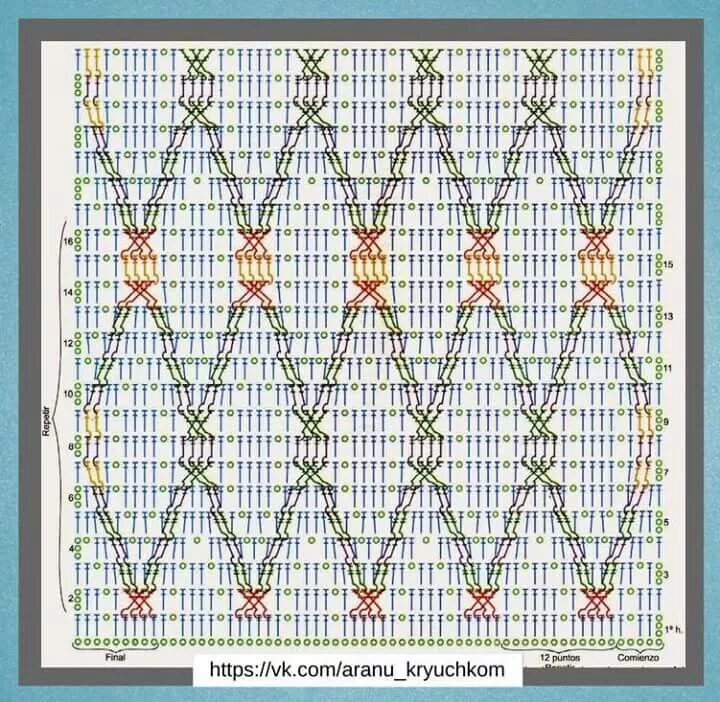 Рельефные узоры крючком со схемами Pin di Viviana Rodriguez Moreno su Puntadas en crochet Schema uncinetto, Punto u