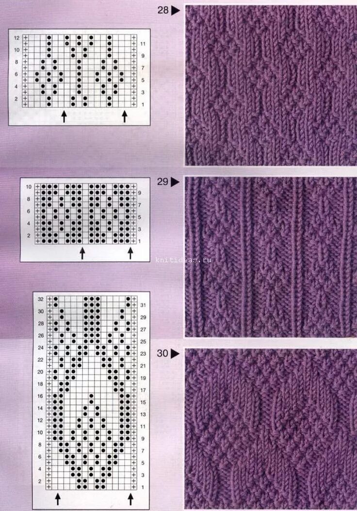 Рельефный узор спицами схема Три очень симпатичных узора!) Ткацкие станки, Модели стежков, Схемы вязания