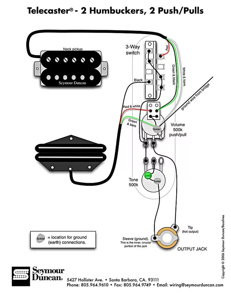 Рельсовый хамбакер распайка Tele Wiring Diagram, 2 humbuckers, 2 push/pulls Guitar diy, Telecaster, Guitar b