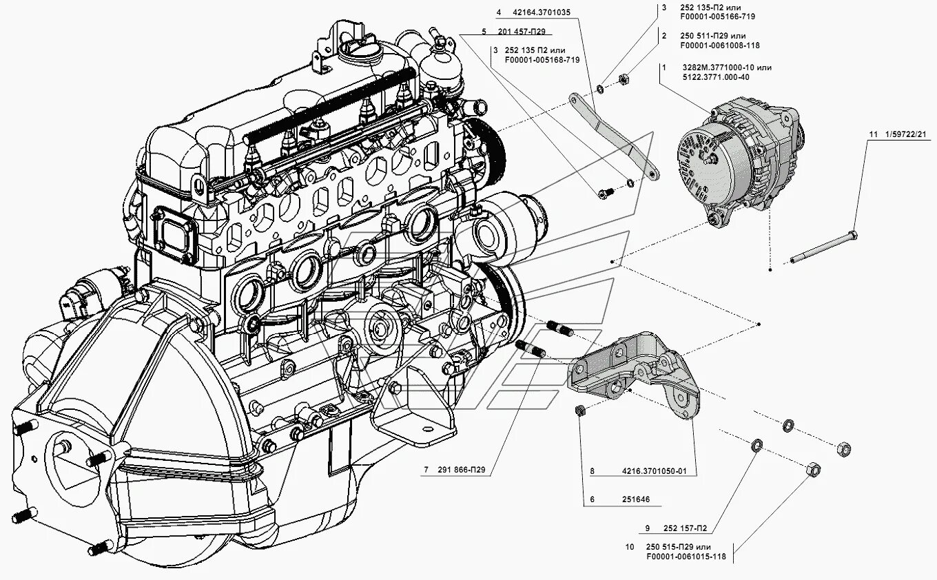 Ремень генератора газель 4216 установка схема Генератор УМЗ-4216-70 (Евро 3) (Чертеж № 22: список деталей, стоимость запчастей