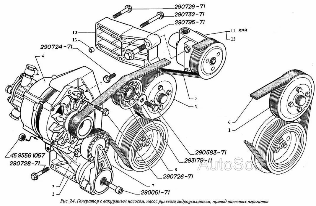 Ремень генератора газель 4216 установка схема Генератор с вакуумным насосом, насос рулевого гидроусилителя, привод навесных аг