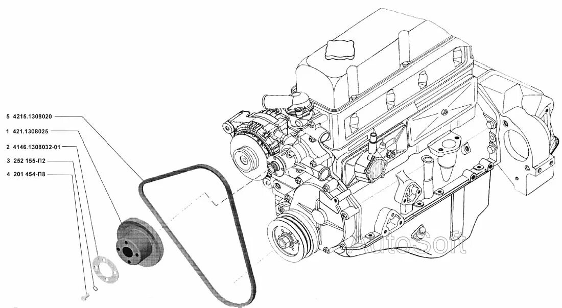 Ремень генератора газель 4216 установка схема Привод вентилятора УМЗ-4215 (Чертеж № 21: список деталей, стоимость запчастей). 