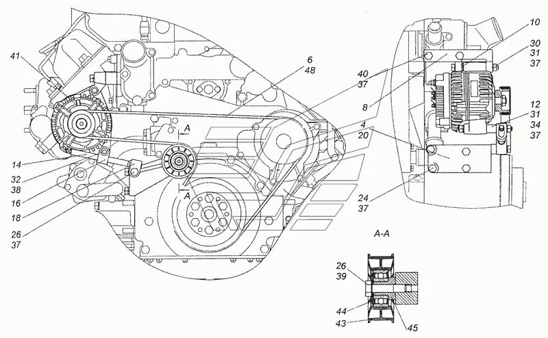 Ремень генератора камаз схема установки 740.51-3701002 Установка генератора КамАЗ-6460 (Евро 3, 4) (Чертеж № 251: список
