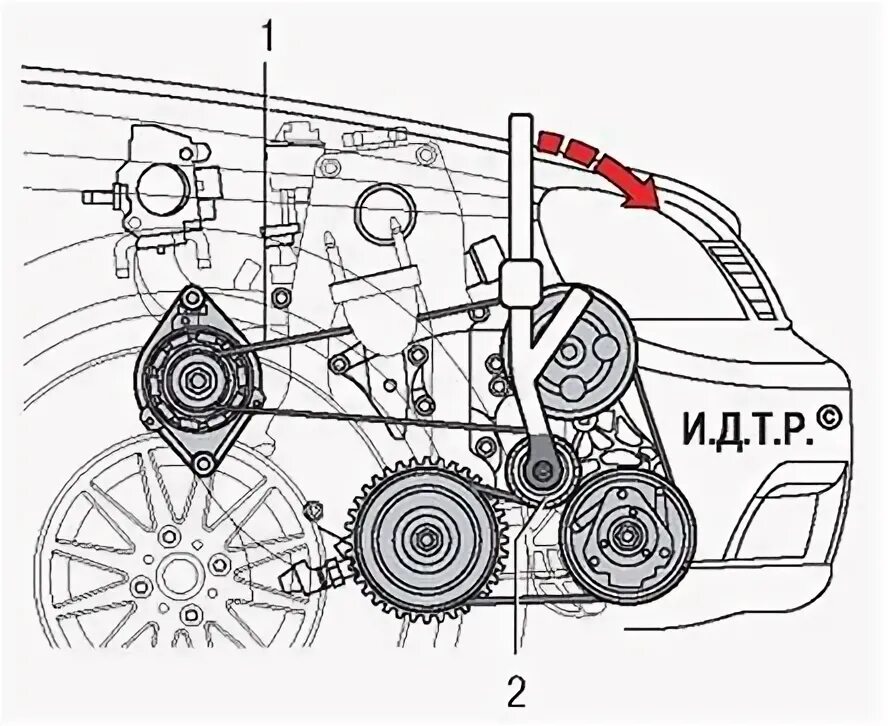 Ремень генератора шевроле круз схема установки Автомобиль Chevrolet Lacetti. ПРОВЕРКА НАТЯЖЕНИЯ И ЗАМЕНА РЕМНЯ ПРИВОДА ВСПОМОГА