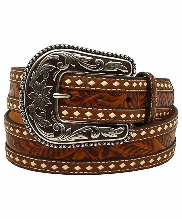 Ремень в ковбойском стиле женский Women's Buckstitch Embossed Leather Strap Belt - Brown - CK12OE4ZHGH,Women's Acc