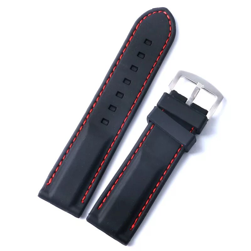 Ремни часов фото High Quality Black Silicone 22mm/24mm Width With Red Line Watch Strap Band For S